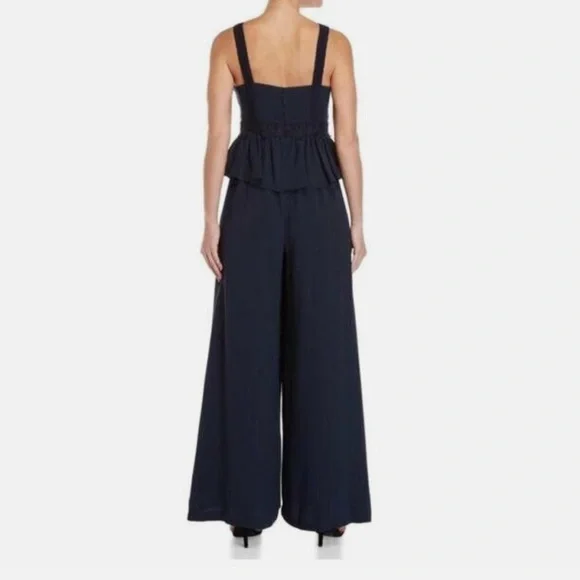 BCBGMAXAZRIA Navy Crepe Embroidered Peplum Jumpsuit - Picture 4 of 13